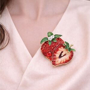 Cute Strawberry Pin – Bright Red Sparkly Brooch